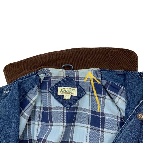 St. John's Bay Vintage Denim Barn Coat L Blue Button Front Pockets Chore Jacket - Picture 7 of 15
